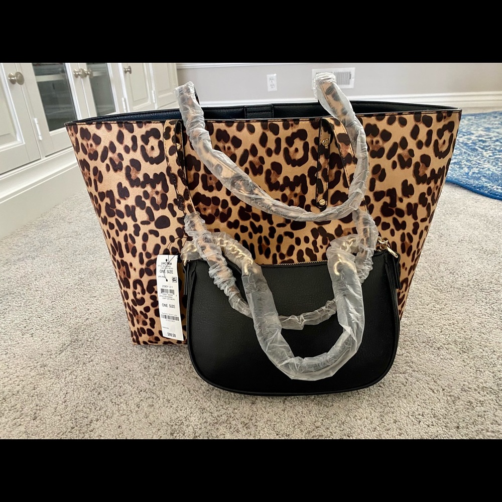 INC CHEETAH TOTE WITH EXTRA SMALL PURSE